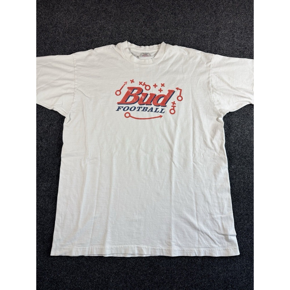 Vintage Budweiser Bud Football T-Shirt XXL Single Stitch 90s Promo Made USA